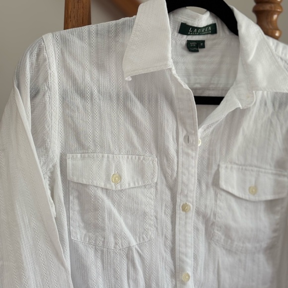 Lauren Ralph Lauren Classic White 3/4 Sleeve Button Up Shirt - Picture 3 of 4
